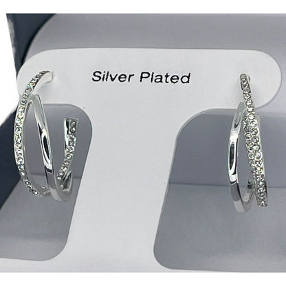 Silver Plated Crystal C Hoop Twist Earrings Chic Fashion Trendy Shiny Stunning