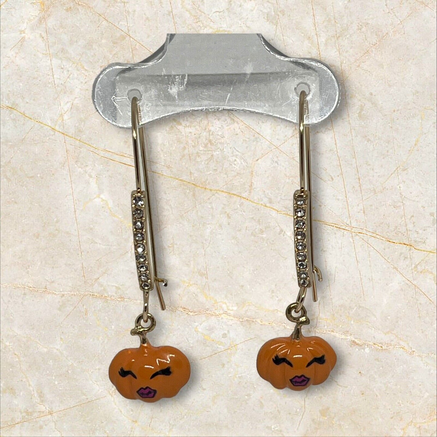 Betsey Johnson Halloween Pumpkin Earrings Gold Tone Crystal Holiday Chic Stylish