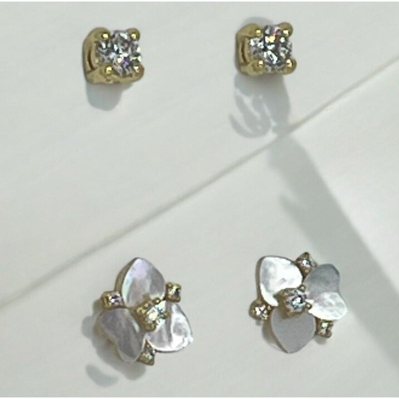 Kate Spade Mother Of Pearl CZ Pansy Earrings (2pc Set) Gold Tone Chic Trendy NWT