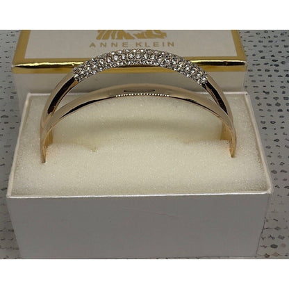 Anne Klein Gold Tone Crystal Bangle Bracelet (2pc Set) Trendy Fashion Chic Style