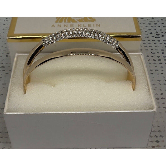 Anne Klein Gold Tone Crystal Bangle Bracelet (2pc Set) Trendy Fashion Chic Style