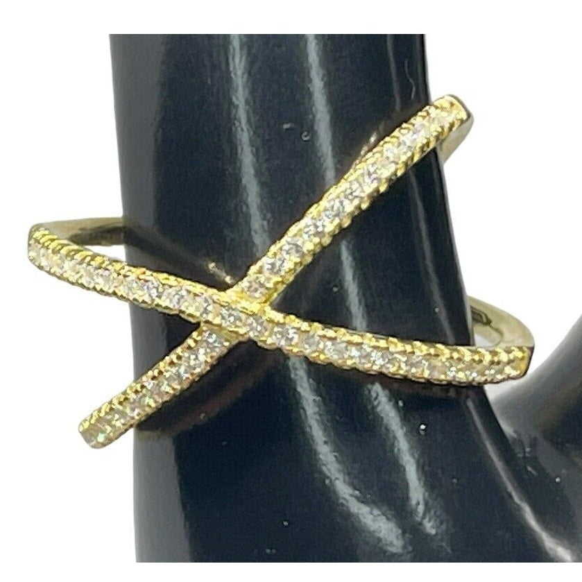 18K Gold Vermeil Crisscross CZ Ring (Sz 9) Chic Stylish Fashion Trendy Cocktail