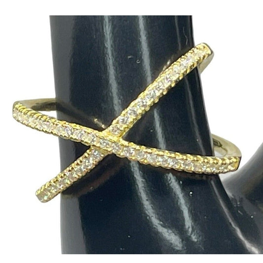 18K Gold Vermeil Crisscross CZ Ring (Sz 9) Chic Stylish Fashion Trendy Cocktail