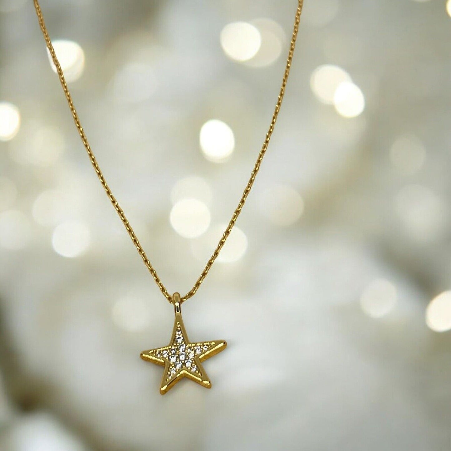 Kate Spade Gold Tone Crystal Star Pendant Necklace CZ Chic Fashion Trendy Style