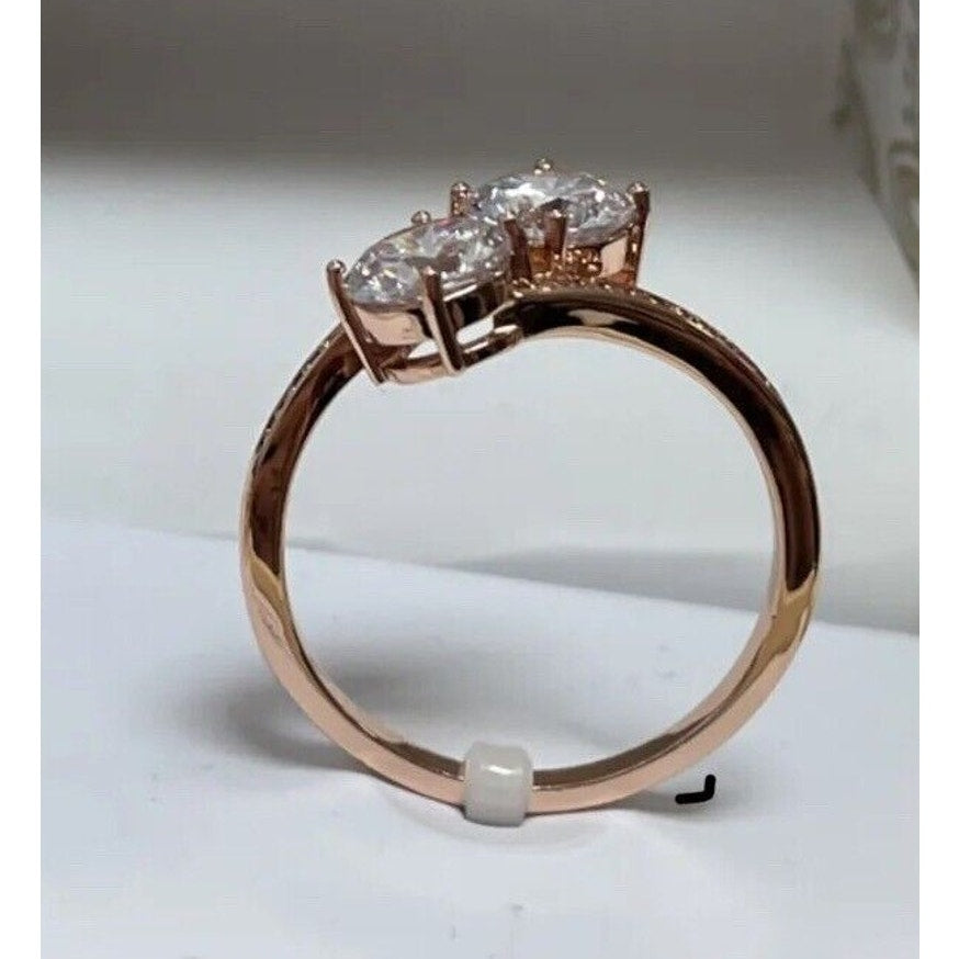 Rose Gold Plated Double CZ Ring (Sz 6) Promise Stunning Stylish Fashion Vday NWT