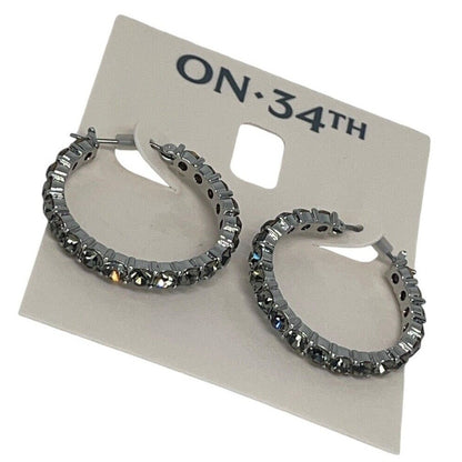 Silver Tone Crystal Hoop Earrings Elegant Chic Style Fashion Stunning Style NWT