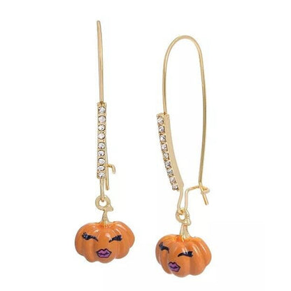 Betsey Johnson Halloween Pumpkin Earrings Gold Tone Crystal Holiday Chic Stylish