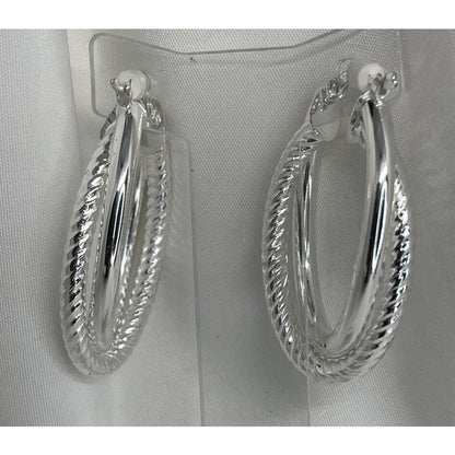 Sterling Silver Textured Twist Hoop Earrings Stunning Style Fashion Trendy Chic