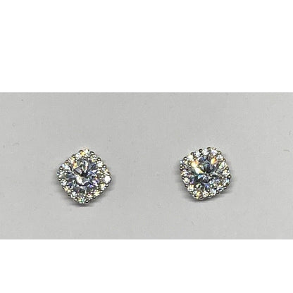 Sterling Silver Halo CZ Stud Earrings Glitz Fashion Chic Style Trendy Shiny NWT