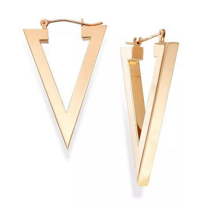 Solid 14K Yellow Gold Triangle Hoop Earrings Stunning Luxury Elegant Fashion NWT