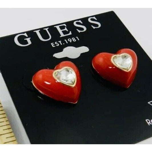 Guess Gold Tone Crystal Heart Earrings Chic Stylish Fashion Trendy Elegant Vday