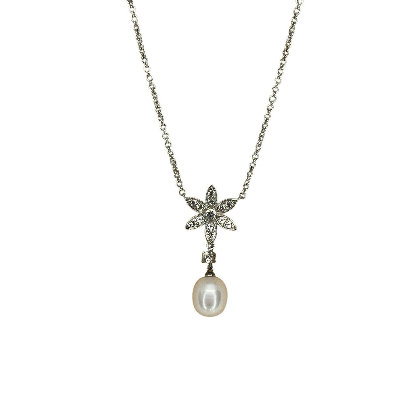 Pearl (8mm) Natural Topaz Flower Pendant Necklace Sterling Silver Luxury Trendy