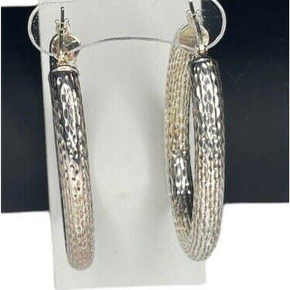 Sterling Silver Textured Oval Hoop Earrings Elegant Statement Stunning Fashion