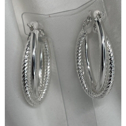 Sterling Silver Textured Twist Hoop Earrings Stunning Style Fashion Trendy Chic