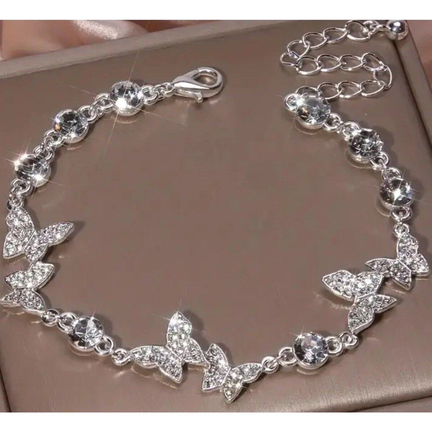 Silver Tone Crystal Butterfly Bracelet Fashion Stylish Chic Stunning Elegant NWT