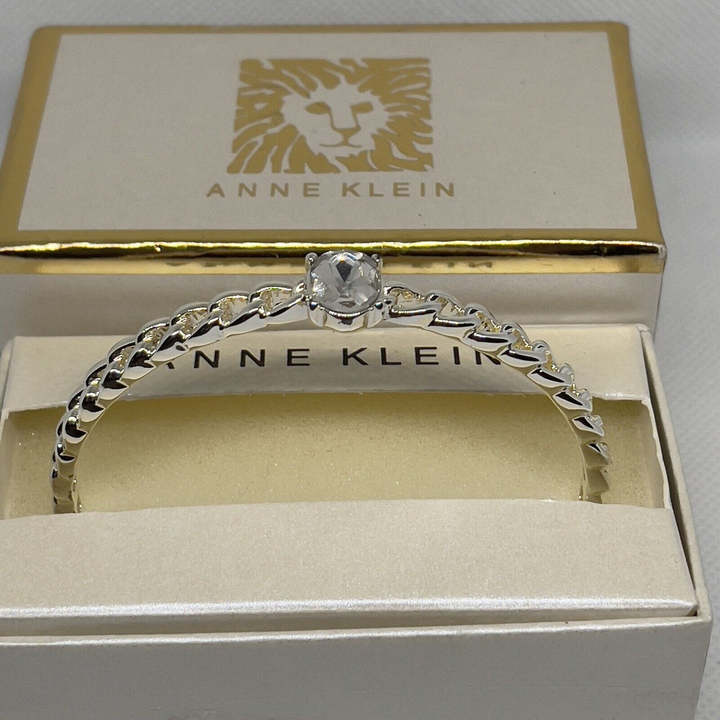 Anne Klein Silver Tone Crystal Chain Bangle Bracelet Chic Fashion Trendy Stylish