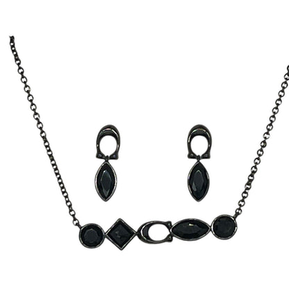 Coach Crystal Necklace Earrings 2pc Set Black Tone Chic Designer Luxury Trendy