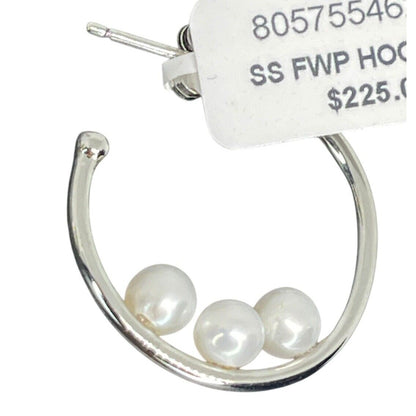 Pearl (4mm) Sterling Silver Hoop Earrings Stunning Stylish Luxury Trendy Fashion