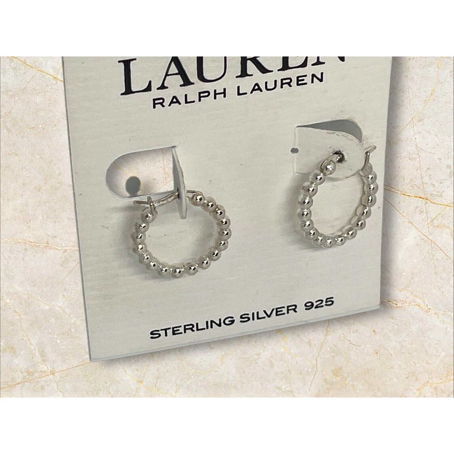 Ralph Lauren Sterling Silver Beaded Hoop Earrings Trendy Elegant Stunning Luxury