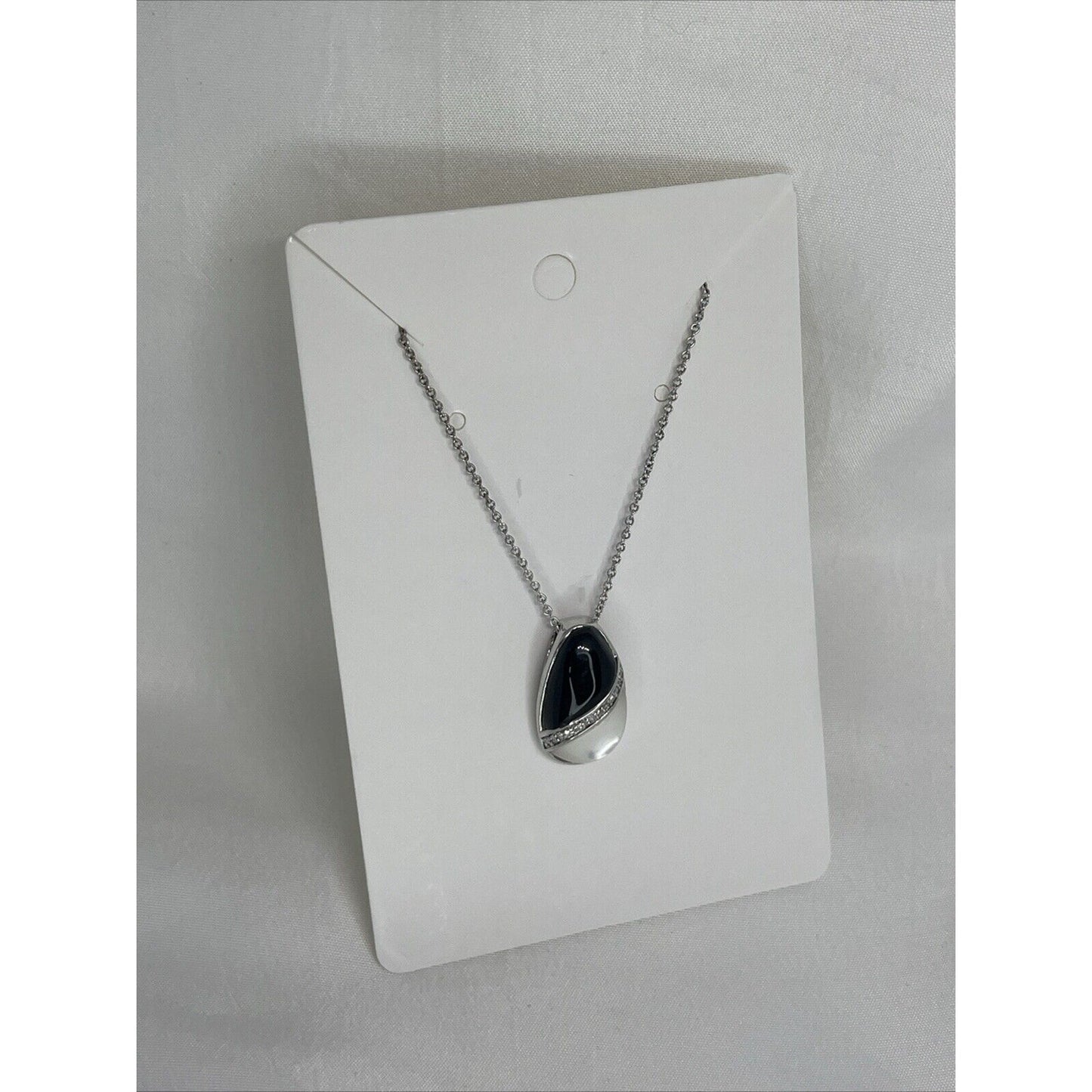 Onyx (2 cts.) Diamond Accent Sterling Silver Necklace Mother Of Pearl Luxury NWT