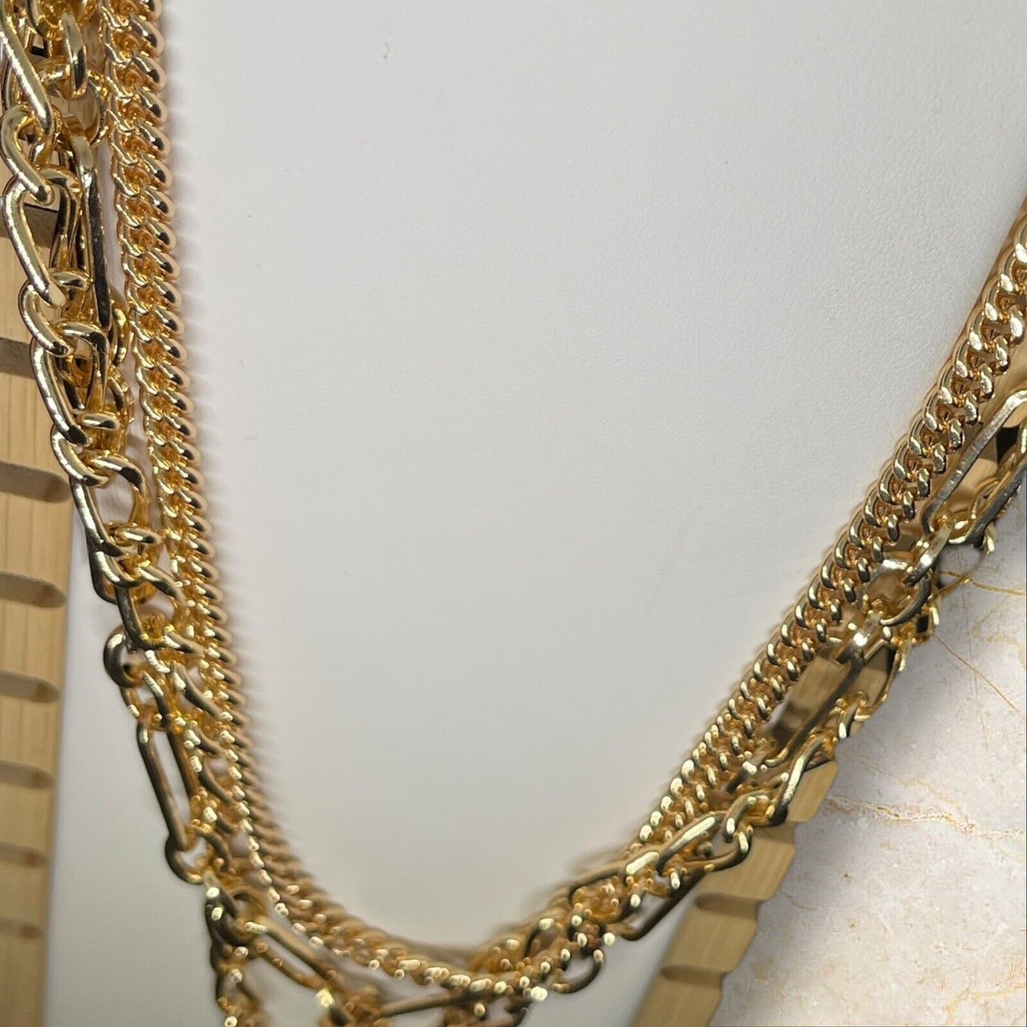 Gold Tone Layered Chain Drop Necklace Stylish Fashion Cocktail Party Chic New