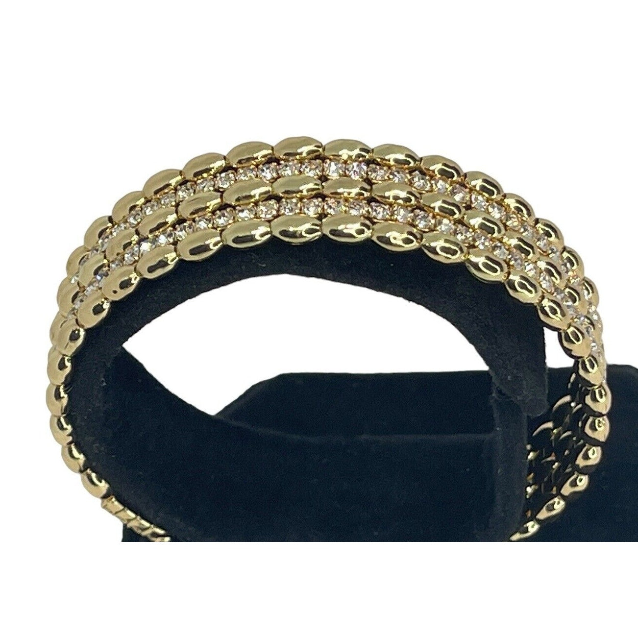 Anne Klein Gold Tone Crystal Cuff Bracelet Intricate Fashion Chic Stylish Shiny