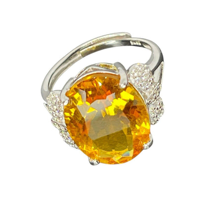 LUXY Gems Natural Citrine (10 cts) Sterling Silver Ring Luxury Fashion (Sz 6-10)