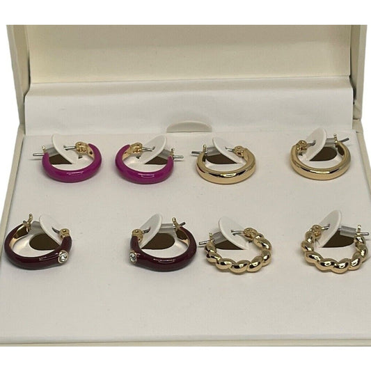 Gold Tone Hoop Earrings (4pc Set) Chic Shiny Stylish Fashion Minimal Trendy NWT