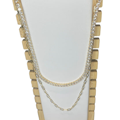 18K Gold Plated CZ Diamond Accent Tennis Necklace Layered Trendy Glitzy Stunning