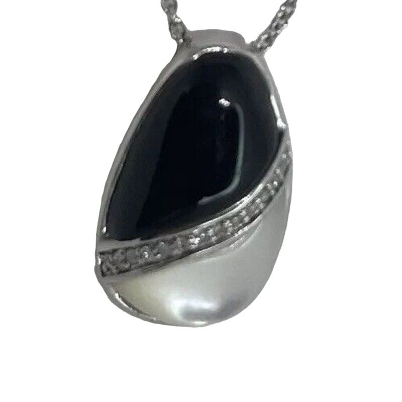 Onyx (2 cts.) Diamond Accent Sterling Silver Necklace Mother Of Pearl Luxury NWT