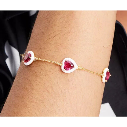 Kate Spade Gold Plated Crystal CZ Heart Charm Bracelet Trendy Chic Style Fashion