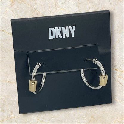 DKNY Two Tone Hoop Earrings Fashion Chic Minimal Shiny Trendy Style Cocktail NWT