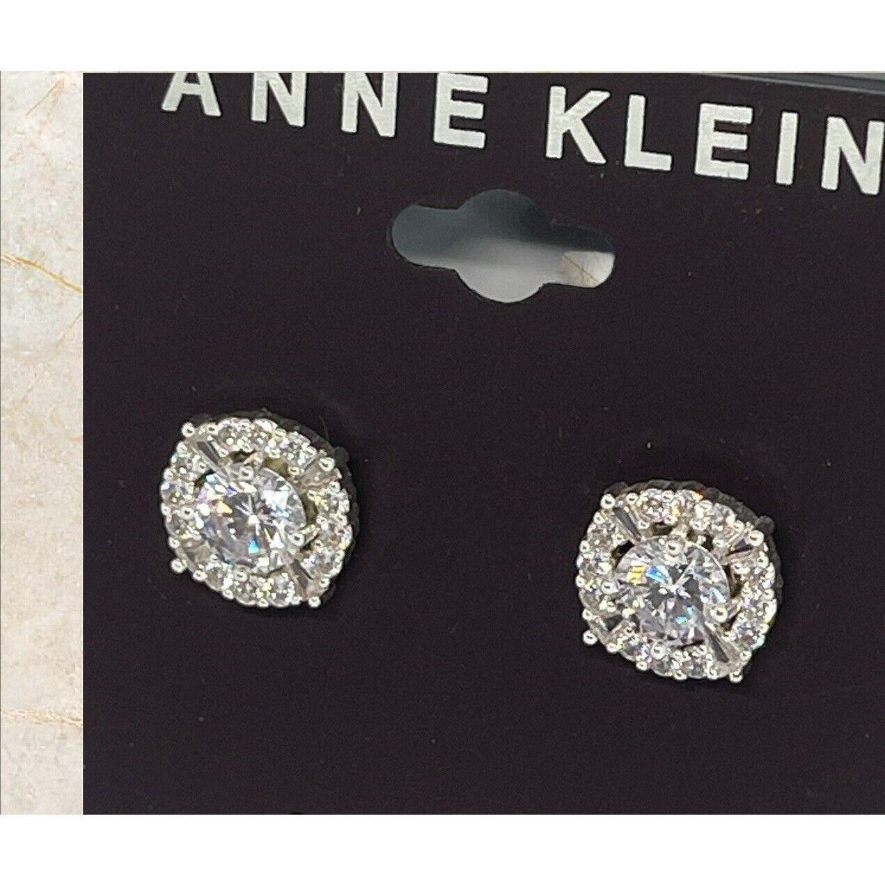 Anne Klein Silver Tone Elevated CZ Stud Earrings Stunning Shiny Glitz Style NWT