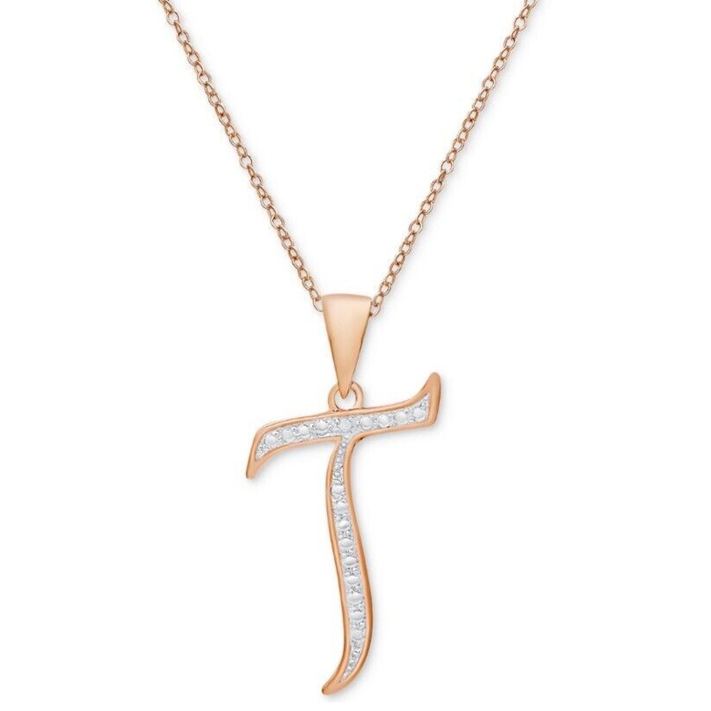 Diamond Accent ‘T’ Initial Pendant Necklace 14K Gold Plated Chic Trendy Fashion