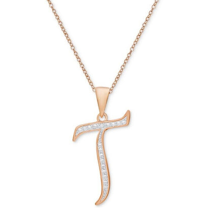 Diamond Accent ‘T’ Initial Pendant Necklace 14K Gold Plated Chic Trendy Fashion