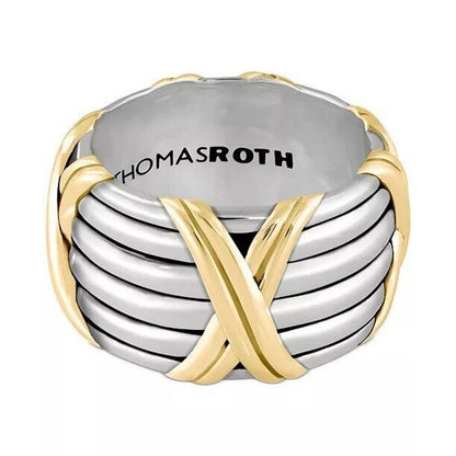 Peter Thomas Roth Two Tone Wide Band Ring Sz 6 Luxury 18K Gold Vermeil Designer