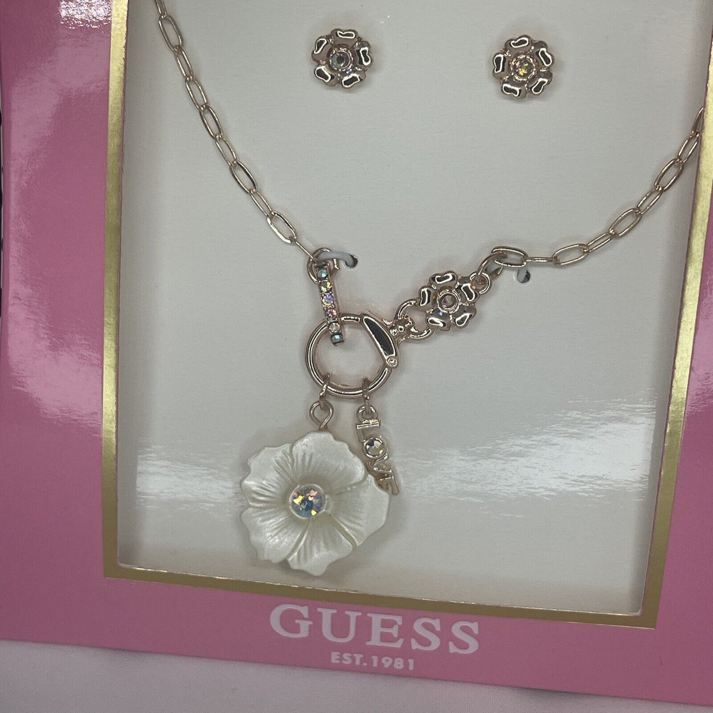 Guess Gold Tone Floral Necklace Earrings (2pc Set) Fashion Trendy Stylish Vday