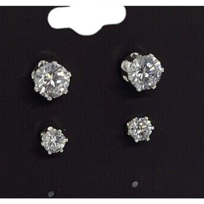 Anne Klein Silver Tone CZ Stud Earrings (2pc Set) Stunning Fashion Style Elegant