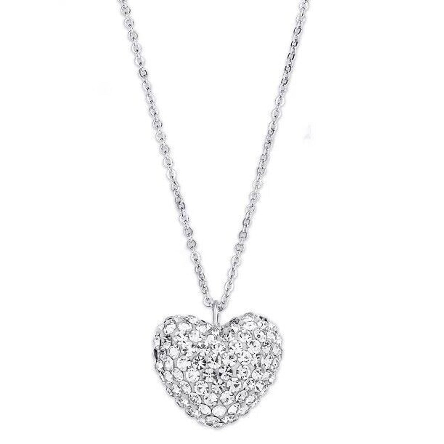 Silver Plated Heart CZ Pendant Necklace Chic Fashion Elegant Stylish Glitz Vday