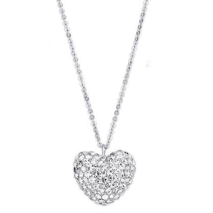 Silver Plated Heart CZ Pendant Necklace Chic Fashion Elegant Stylish Glitz Vday