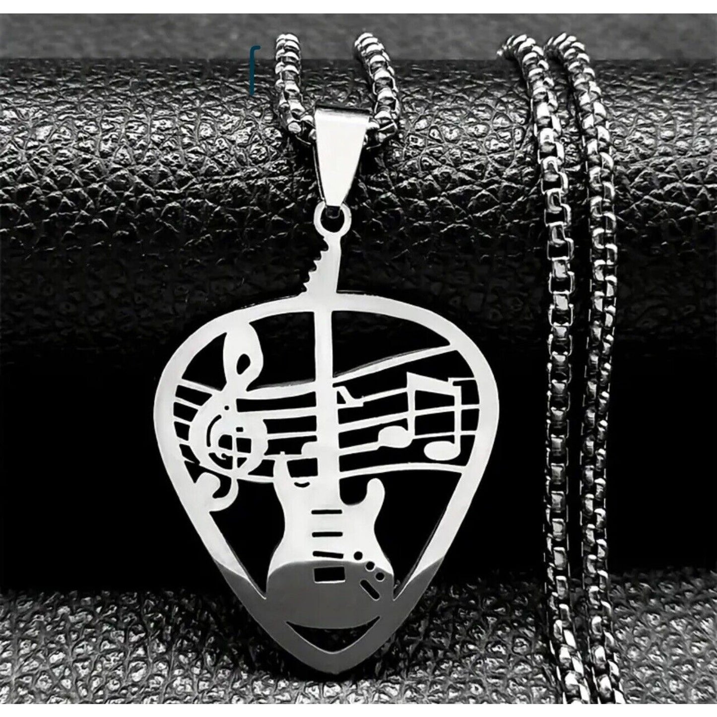 Silver Tone Stainless Steel Guitar Pendant Necklace Music Fashion Style Unisex