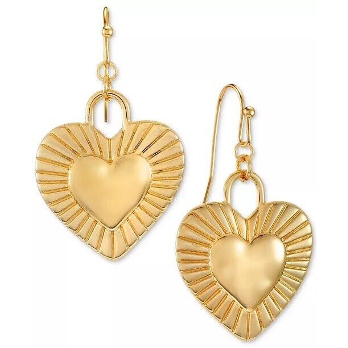 Gold Tone Double Heart Earrings Fashion Stylish Chic Shiny Trendy Textured NWT