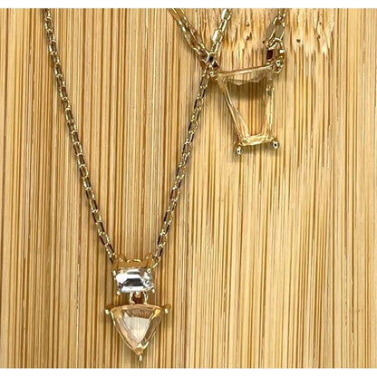 Guess Gold Tone Crystal Pendant Layered Necklace Fashion Style Trendy Stunning