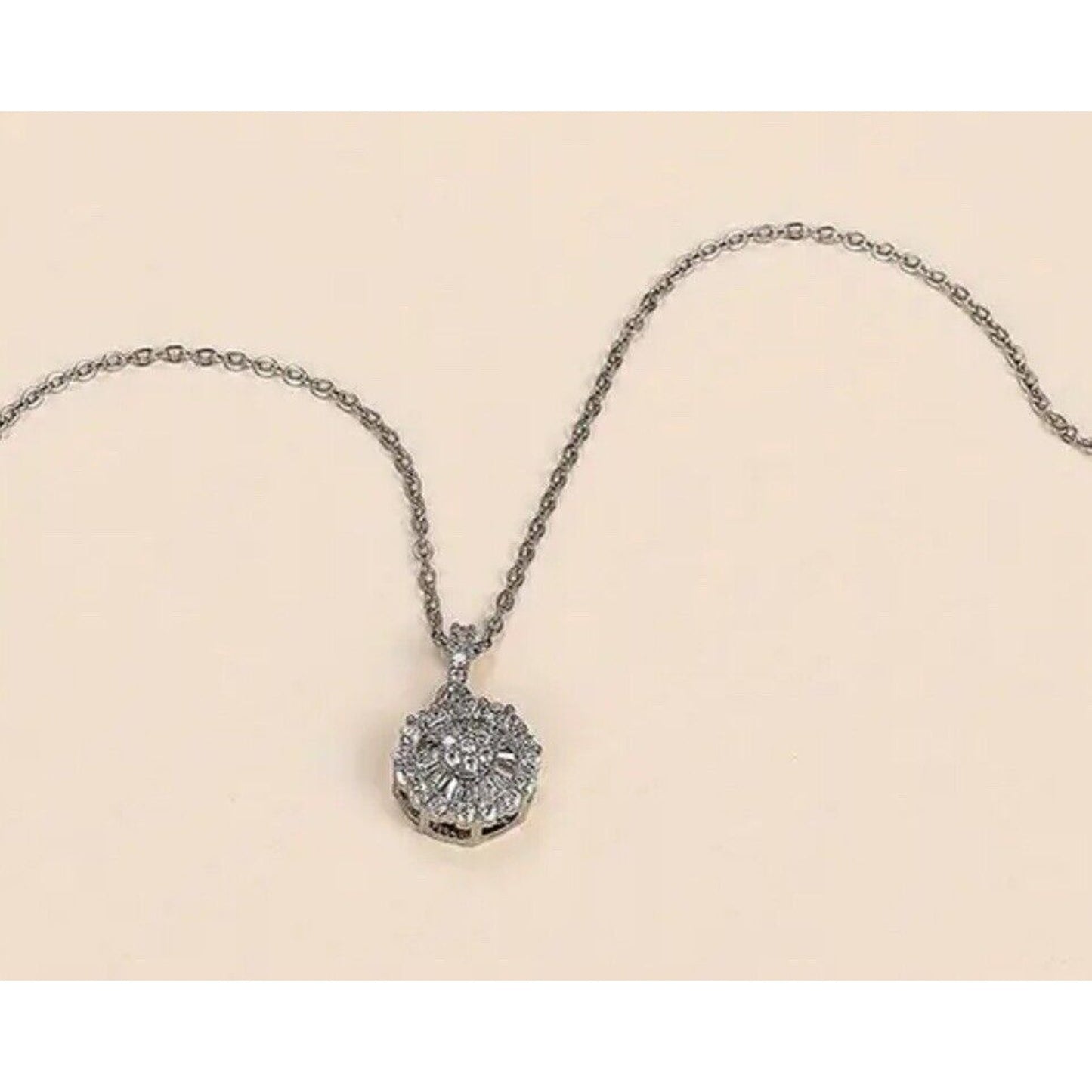 Silver Plated Crystal Halo Pendant Necklace Trendy Stylish Fashion Elegant Chic