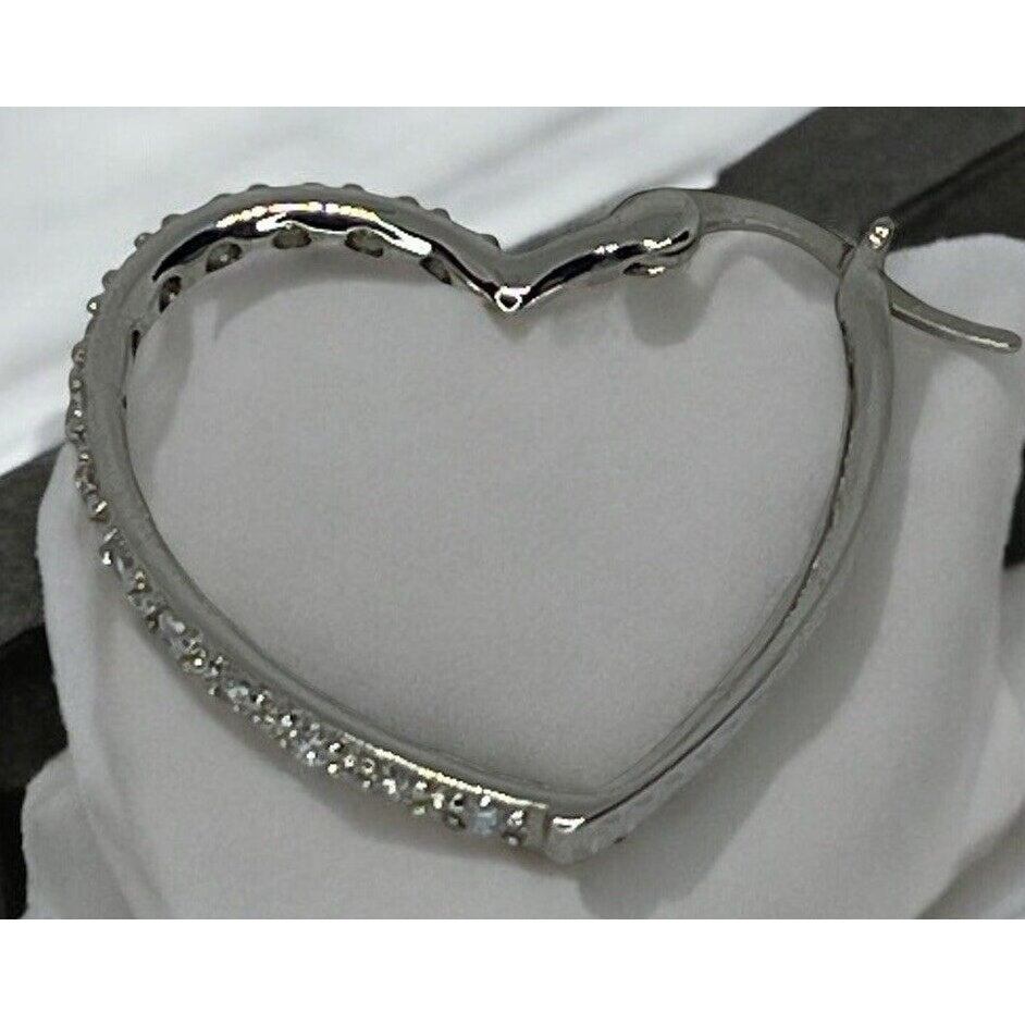 Silver Plated CZ Heart Hoop Earrings Chic Fashion Shiny Stylish Trendy NWT Vday