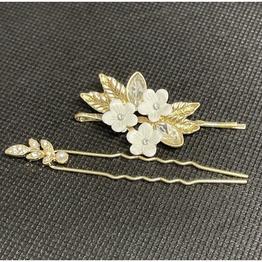 Lonna & Lilly Gold Tone Crystal Barette (2pc Set) Hair Clip Floral Trendy Style