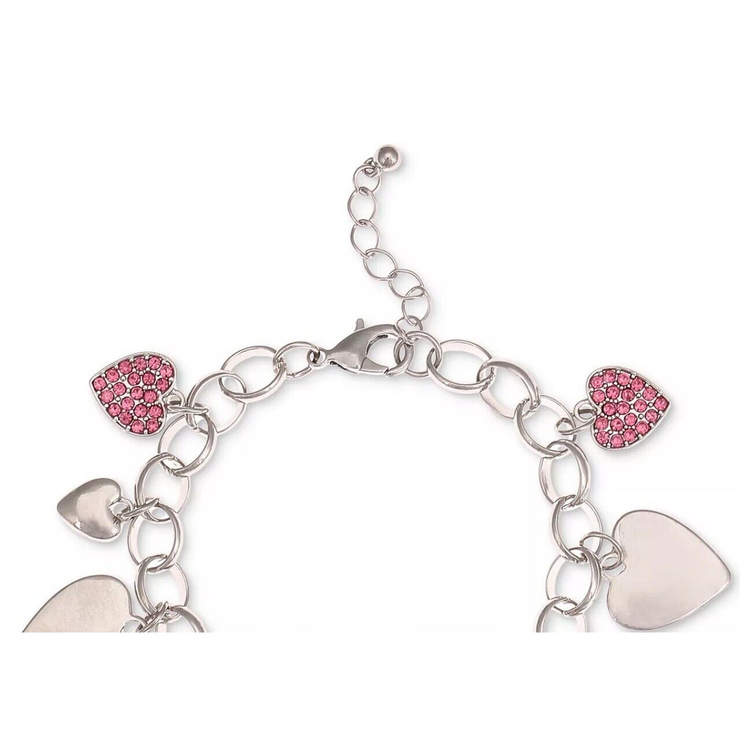 Silver Tone Crystal Heart Charm Bracelet Style Trendy Stunning Fashion Chic Vday