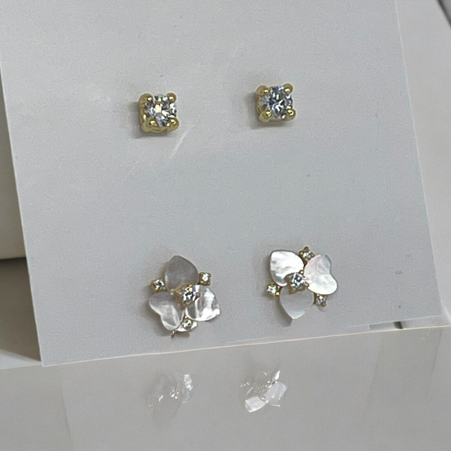 Kate Spade Mother Of Pearl CZ Pansy Earrings (2pc Set) Gold Tone Chic Trendy NWT