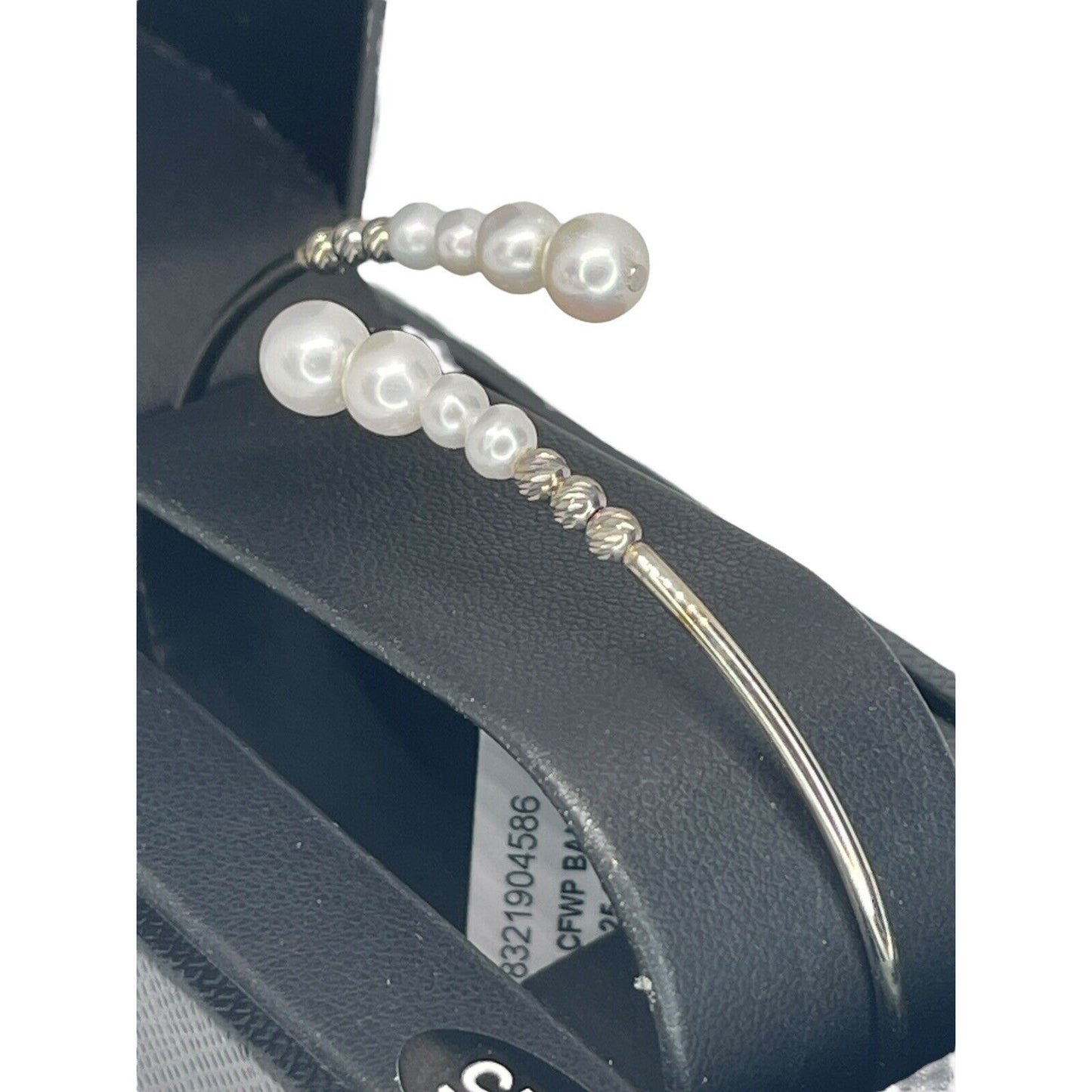 Pearl Sterling Silver Bangle Bracelet (4-6mm) Bypass Luxury Chic Trendy Elegant