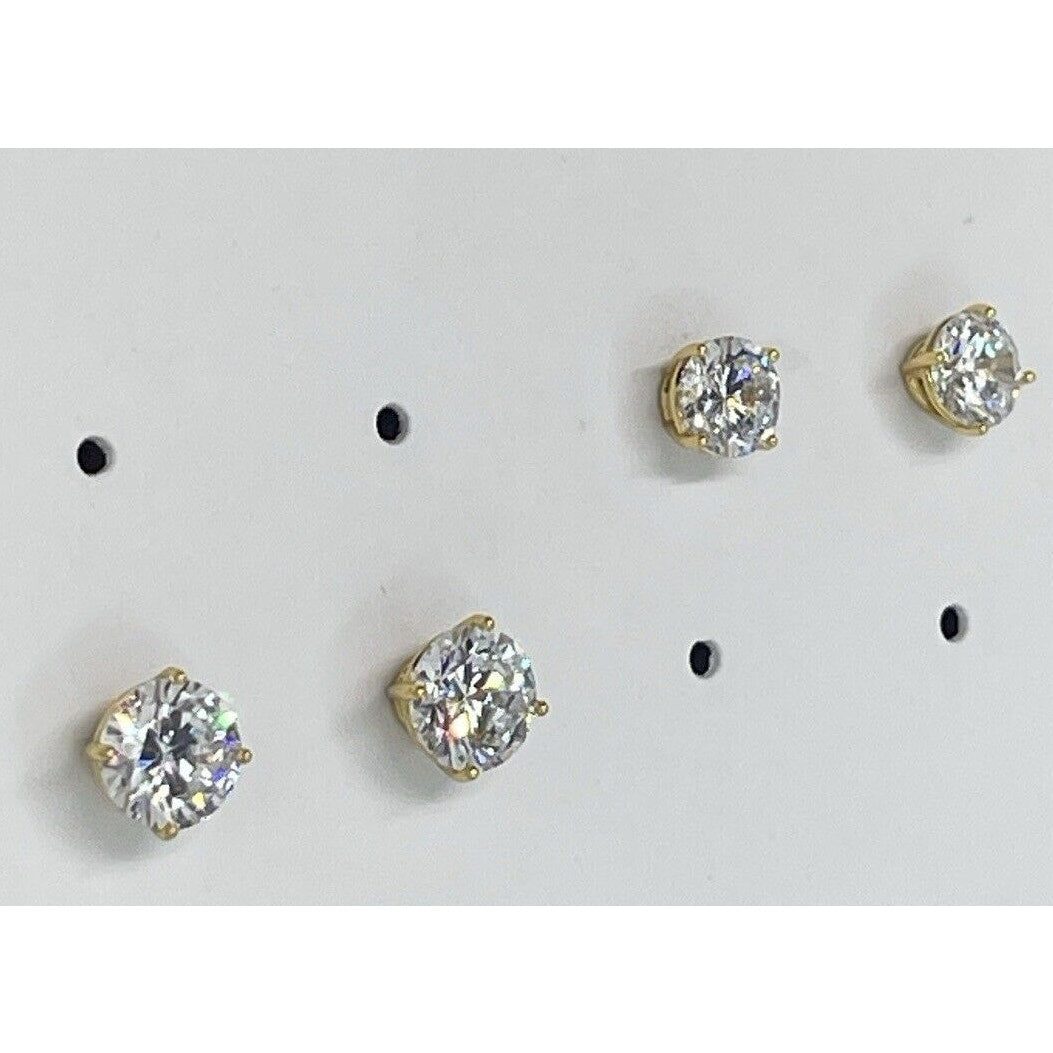 18K Gold Vermeil CZ Stud Earrings 2pc Set Glitzy Fashion Style Trendy Bling NWT